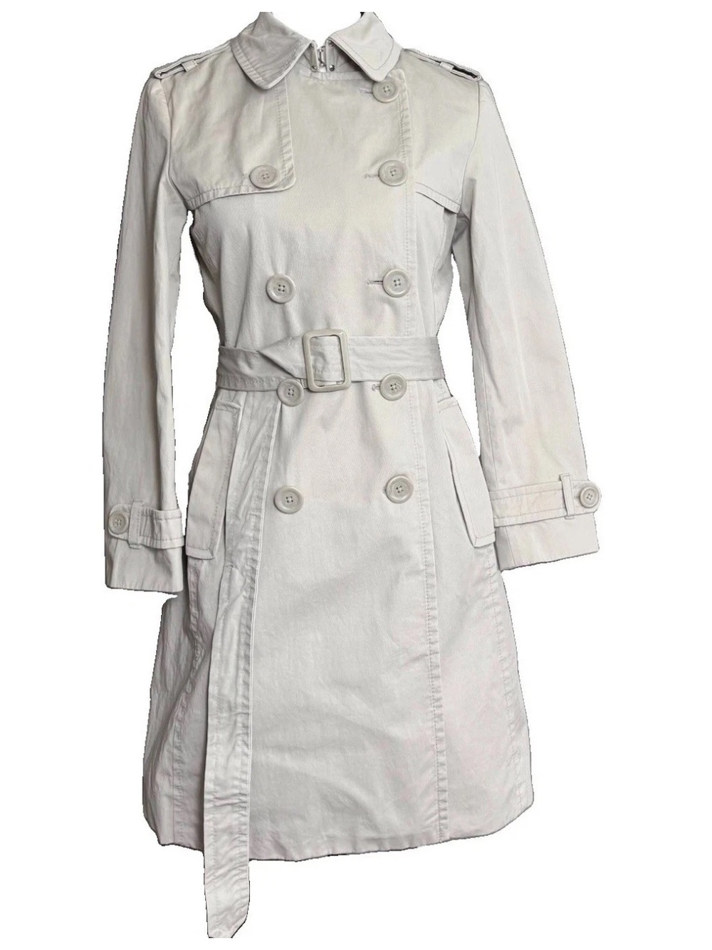 Banana Republic Trench Coat Petite Small Beige Khaki Double Breasted Belted Mid